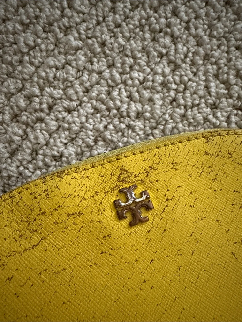 Tory Burch Yellow Leather Dome Cosmetic Case Small Pouch FLAWS